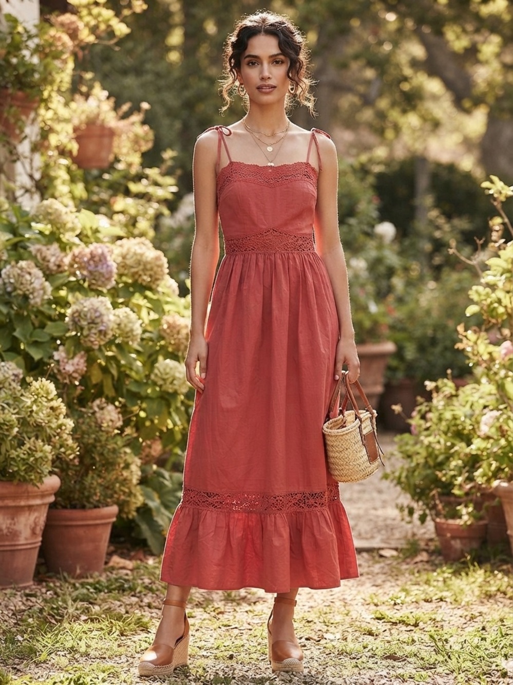 Women's Lace Cami Midi A-Line Dress - Universal Thread™ Berry Pink S 100% cotton